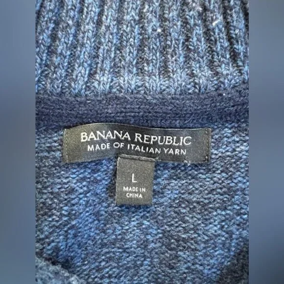BANANA REPUBLIC ITALIAN YARN MERINO WOOL Blend Mock Neck 1/4 Snap Pullover LARGE - Picture 6 of 8
